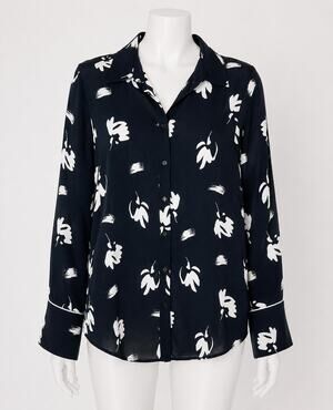 NWT Armani Exchange Black White Floral Long Sleeve Button Shirt XS